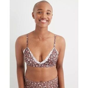 Aerie Black Floral Shine Triangle Unpadded Bralette M